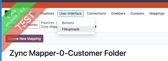 User interface showing options for buttons and file uploads in zSYNC Mapper.