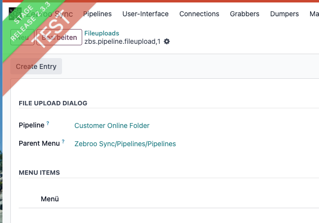 File upload dialog showing pipeline and parent menu options for user interface.