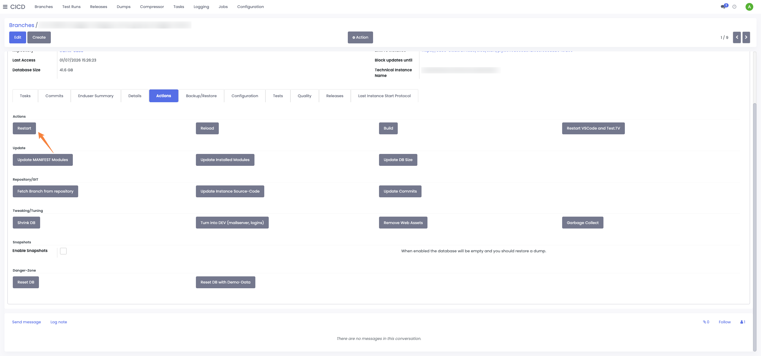 The Actions tab