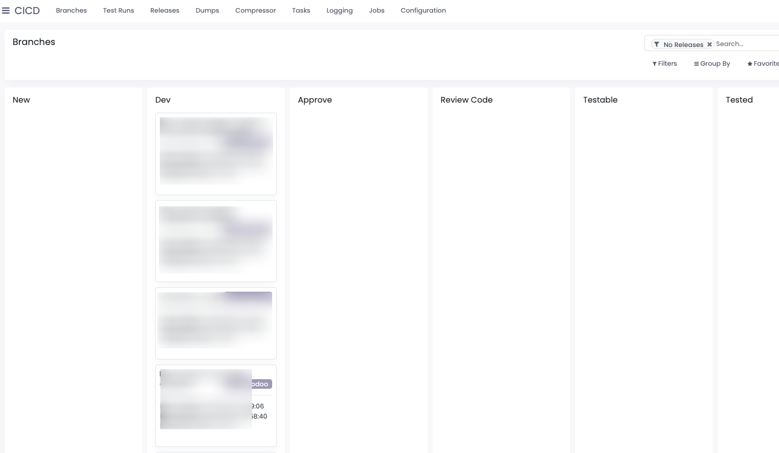 Branches grouped by state in the kanban view