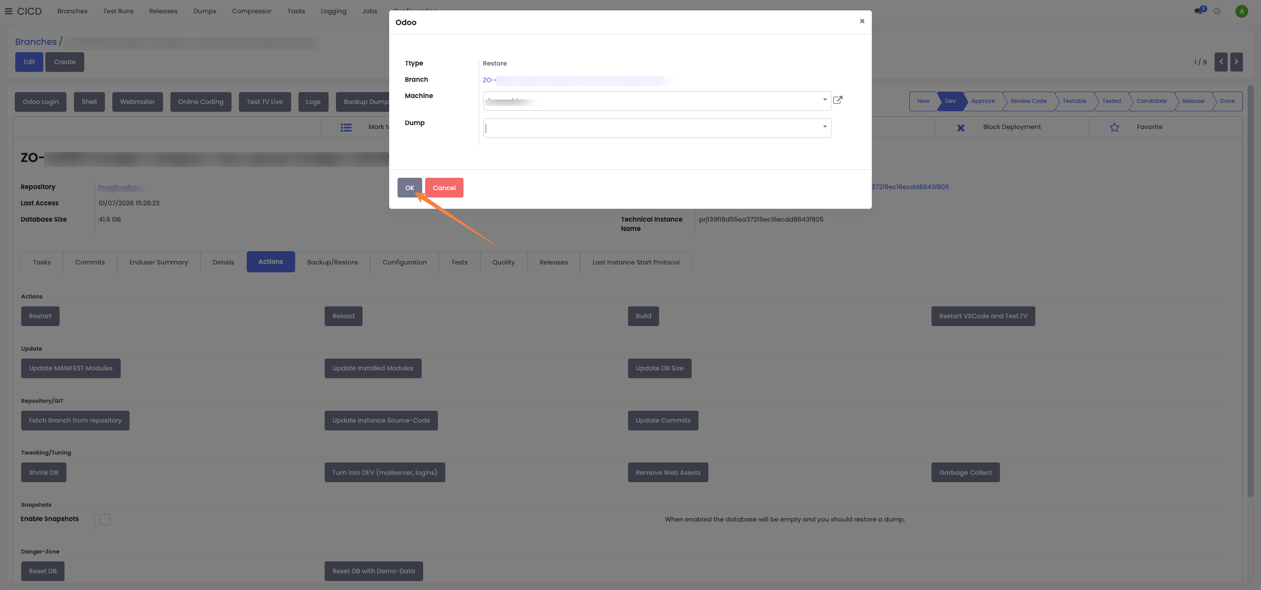 Selecting which dump to restore