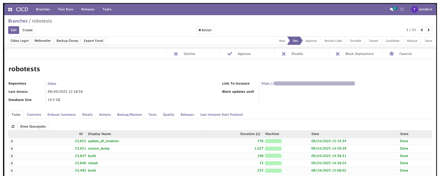 The branch screen as an Approver sees it