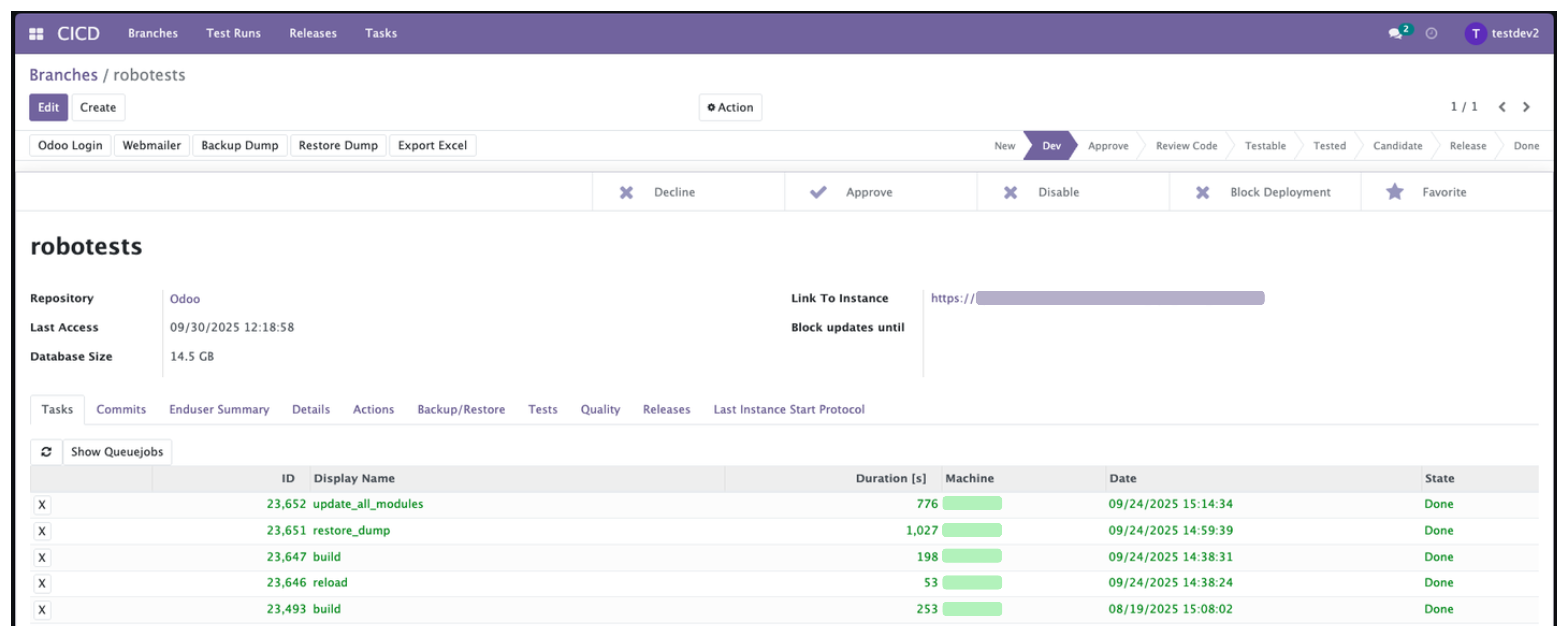 A Key User additionally gets Restore Dump